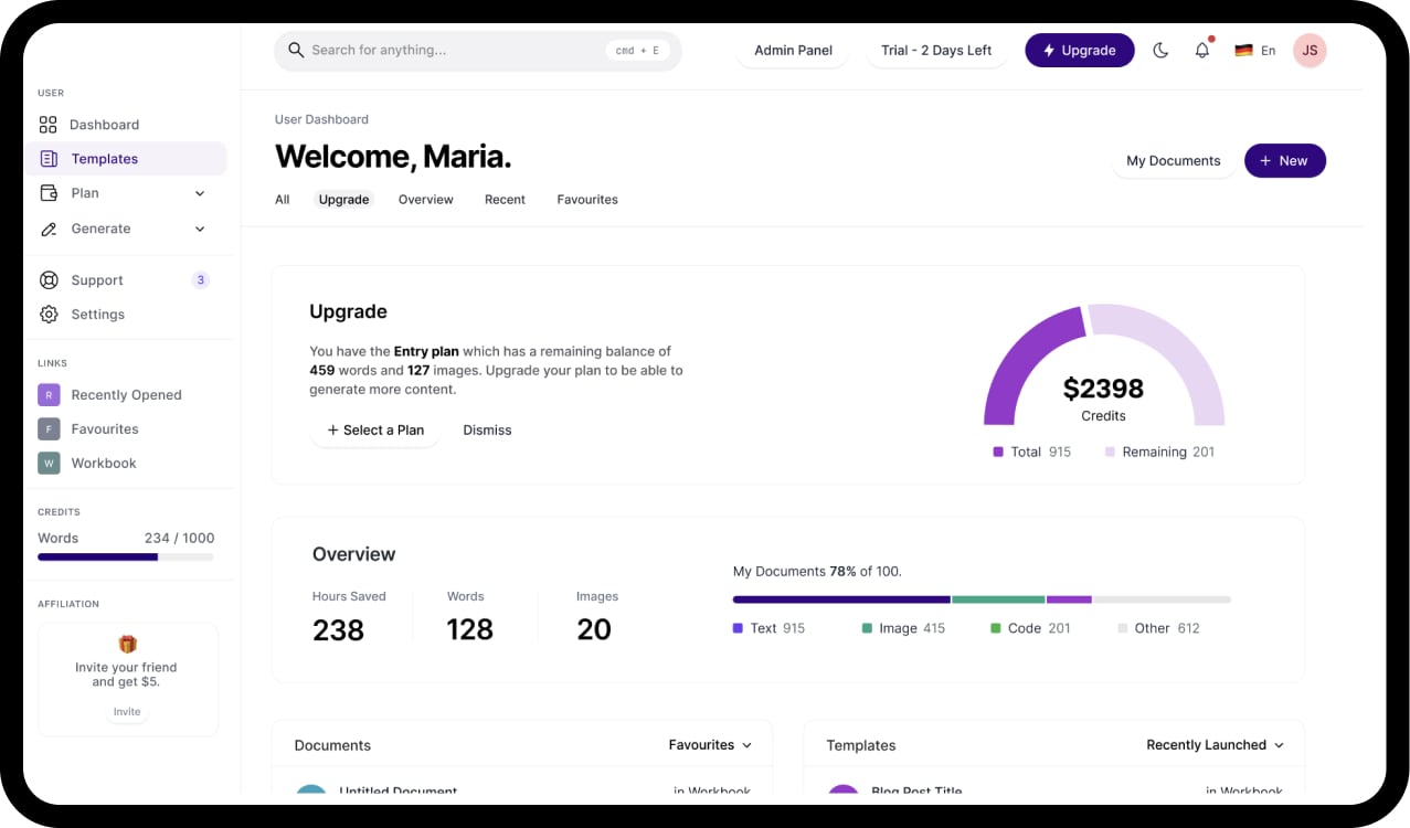 AiNia Dashboard Mockup